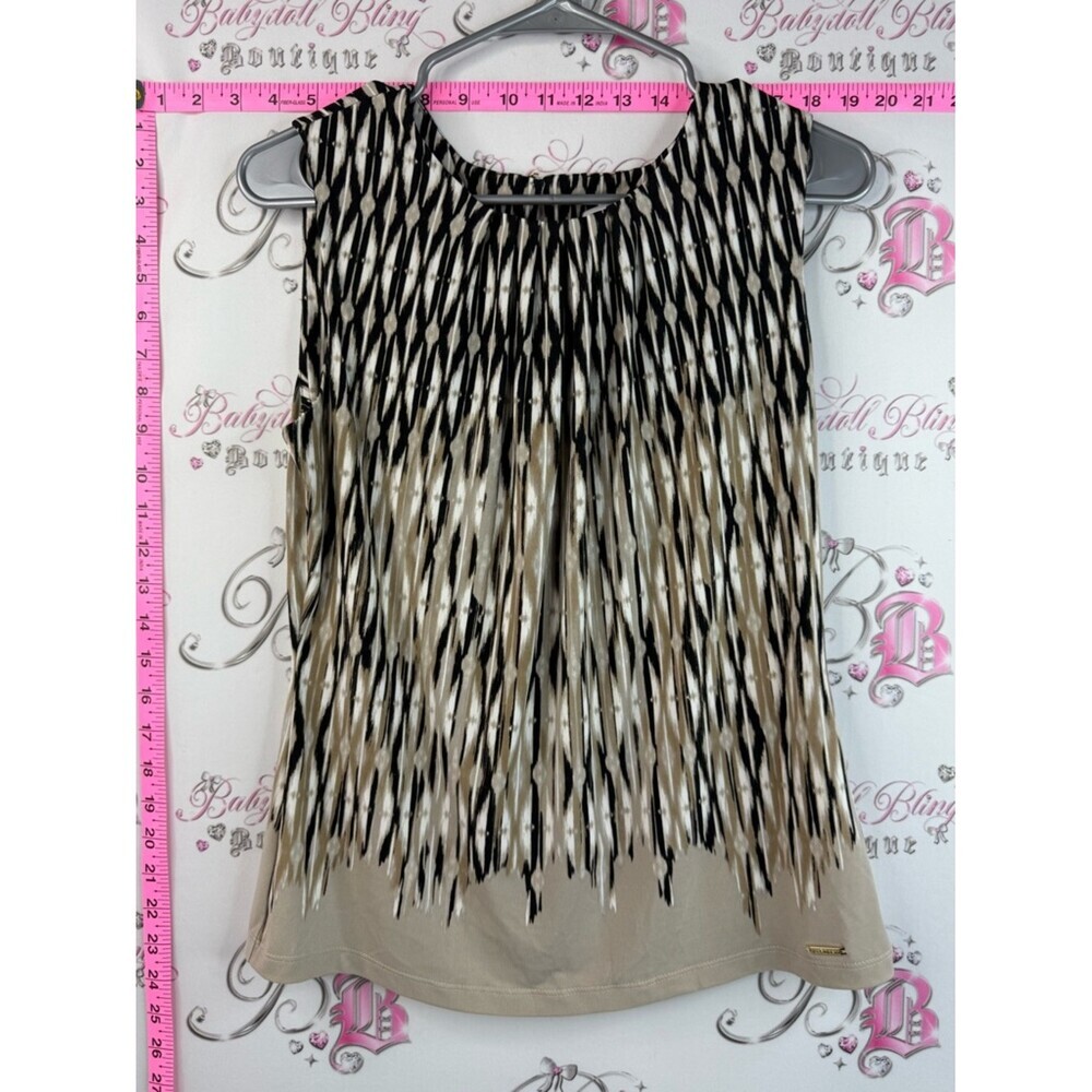 Calvin Klein tank top buttons Black, Beige and White Patterned Sleeveless Tank